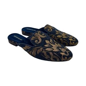 EUC Antonio Melani Navy‎ And Gold Octiv Jacquard Dress Shoe Mules Size 6.5